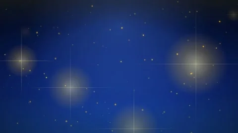 Abstract blue cosmic background with glowing golden stars and shimmering light Video stock 345430178