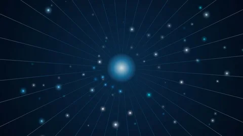 Abstract blue cosmic background with glowing light particles and radial lines Video stock 345430325