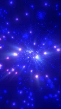 Abstract blue cosmic particle field with a radiant central burst, glowing s.. Ilustración de archivo