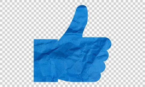 Abstract Blue Crumpled Paper Texture Thumbs Up Like Symbol Icon Isolated on.. Stock Illustration