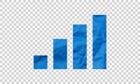 Abstract Blue Crumpled Paper Texture Bar Graph Chart Growth Symbol Icon Iso.. Stock Illustration