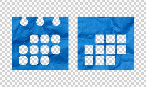 Abstract Blue Crumpled Paper Texture Calendar Date Planner Symbol Icon Set .. Stock Illustration