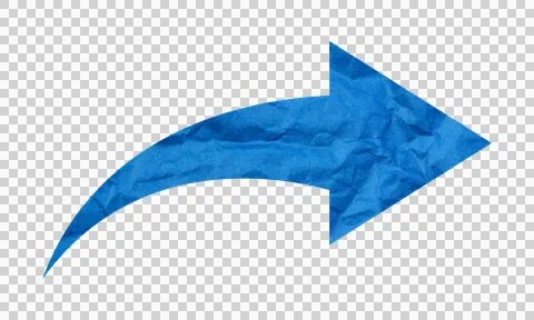 Abstract Blue Crumpled Paper Texture Curved Arrow Symbol Icon Isolated on W.. Stock Illustration