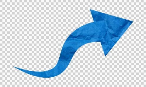 Abstract Blue Crumpled Paper Texture Curved Arrow Symbol Icon Isolated on W.. Stock Illustration