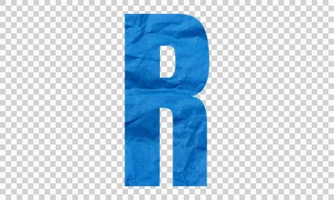 Abstract Blue Crumpled Paper Texture Letter R Alphabet Symbol Icon Isolated.. Stock Illustration