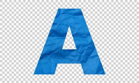 Abstract Blue Crumpled Paper Texture Letter A Alphabet Symbol Icon Isolated.. Stock Illustration