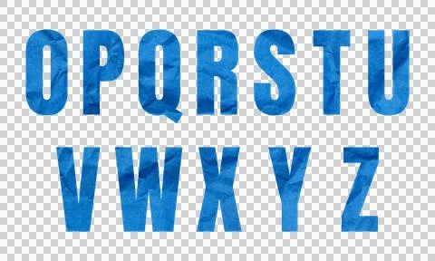 Abstract Blue Crumpled Paper Texture Alphabet Letters O to Z Set Isolated o.. Stock Illustration