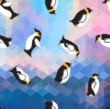 Abstract blue crystal ice background with penguin. seamless pattern, use as a Stock Illustration