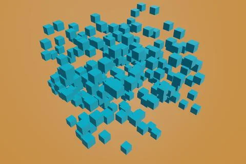 Abstract blue cube Flying in empty space background 3D rendering Stock Illustration