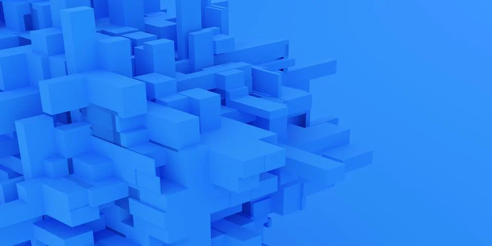 Abstract blue cube shape random offset over blue background, abstract technol Illustrazione stock