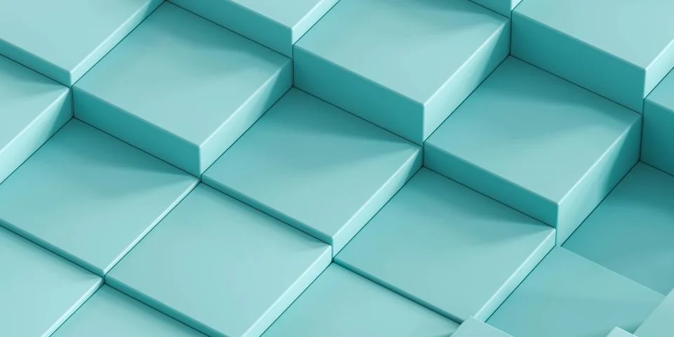 Abstract blue cube wall texture 3d render illustration Stock Illustration