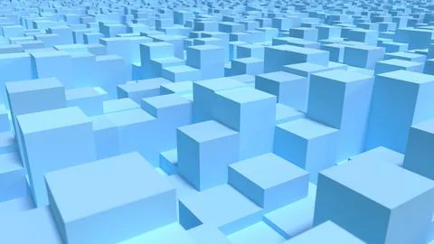 Abstract blue cubes background. 3d render of displaced blocks Stock Illustration