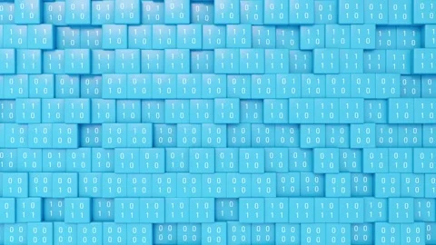 Abstract blue cubes with binary code, technology, big data, blockchain. Stock Footage 317638412