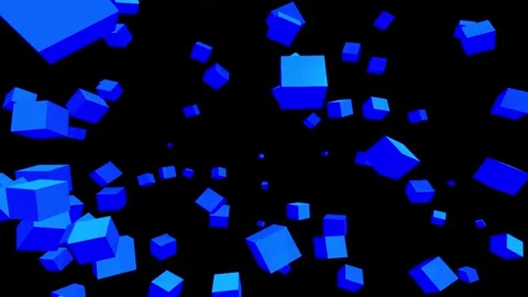 Abstract blue cubes floating in dark space with subtle light flares and cin.. Video stock 346803087