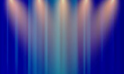 Abstract blue curtain stage background with spotlights. warm golden spotlights. 库存插图