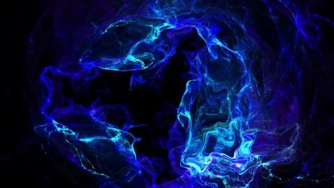 Abstract Blue Cyan Energy Waves and Flowing Smoke on Dark Background Stock Footage 345948679