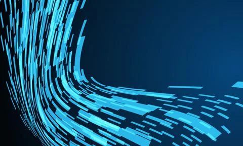 Abstract blue cyber data geometric flow wave technology on black design moder Stock Illustration