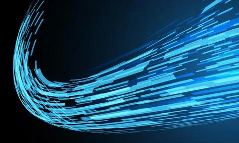 Abstract blue cyber data geometric flow dynamic technology on black design mo Stock Illustration