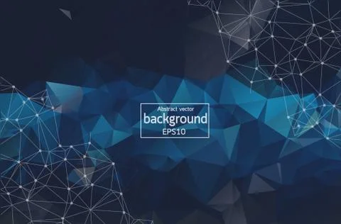 Abstract Blue Dark Polygonal Space Background with Connecting Dots and Lines. Stock Illustration