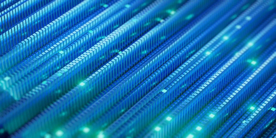 Abstract Blue Data Matrix with Glowing Digital Columns Stock Illustration