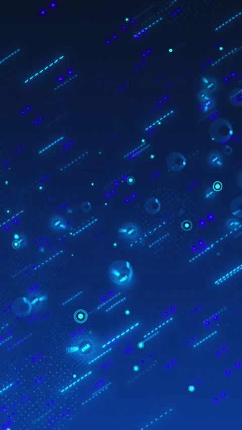 Abstract blue data particle background diagonal glowing lines, circular HUD elem Stock Footage 340556999