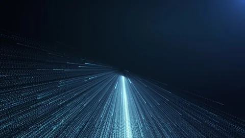 Abstract blue data streams converge into a glowing point, forming a futuristi Stock Footage 324957165
