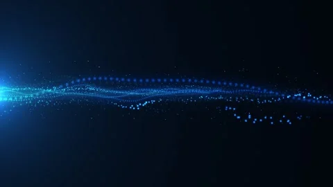 Abstract blue data wave visual luminous dotted stream, left flare, and dark spac Stock Footage 340572178