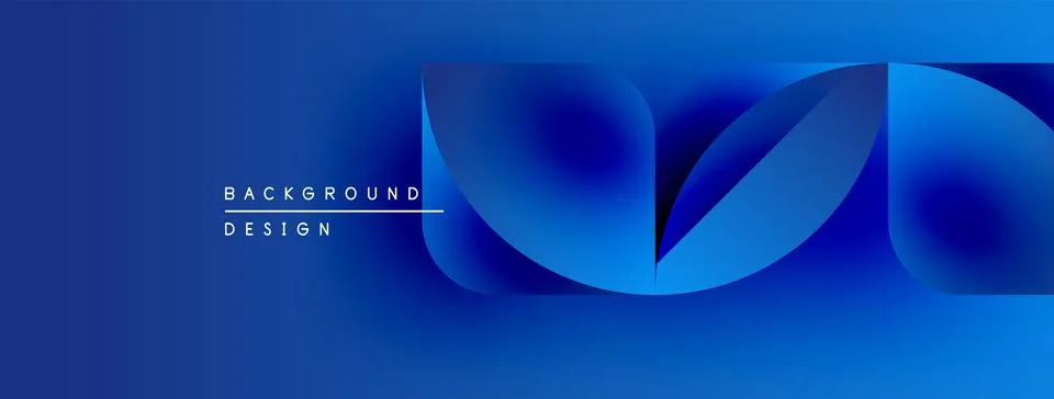 Abstract blue design features flowing ribbons, gradients. Minimalist composition Stock Illustration