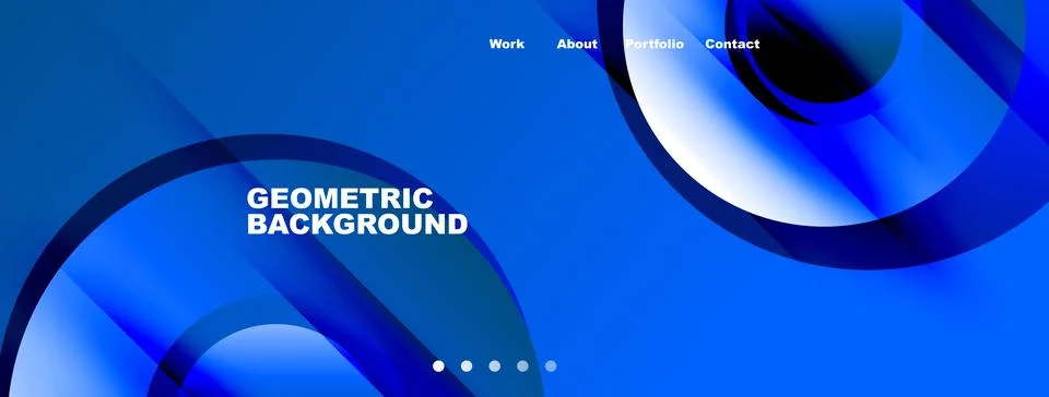 Abstract blue design features flowing shapes, text elements, navigation menu. 스톡 일러스트