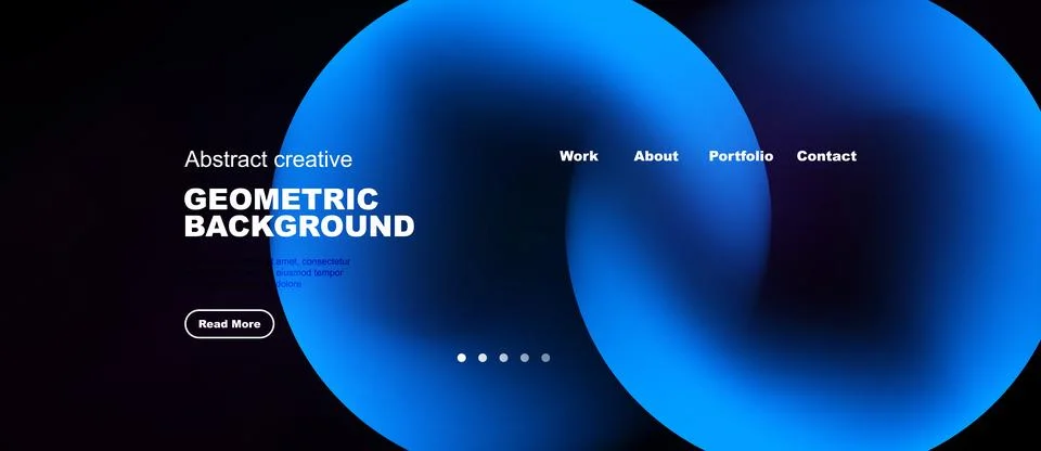 Abstract blue design features flowing shapes, text elements, navigation menu. Stock Illustration