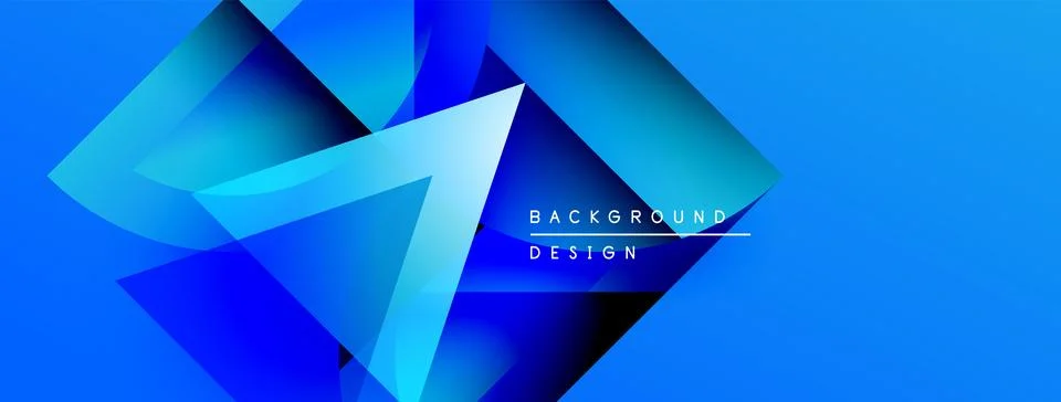 Abstract blue design features geometric shapes, triangles, gradients. Modern Stock Illustration