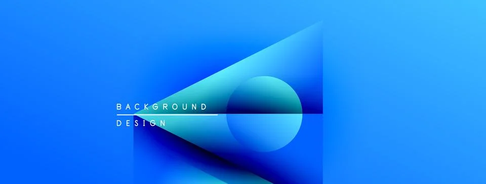 Abstract blue design features geometric shapes, gradients, text reading Illustrazione stock