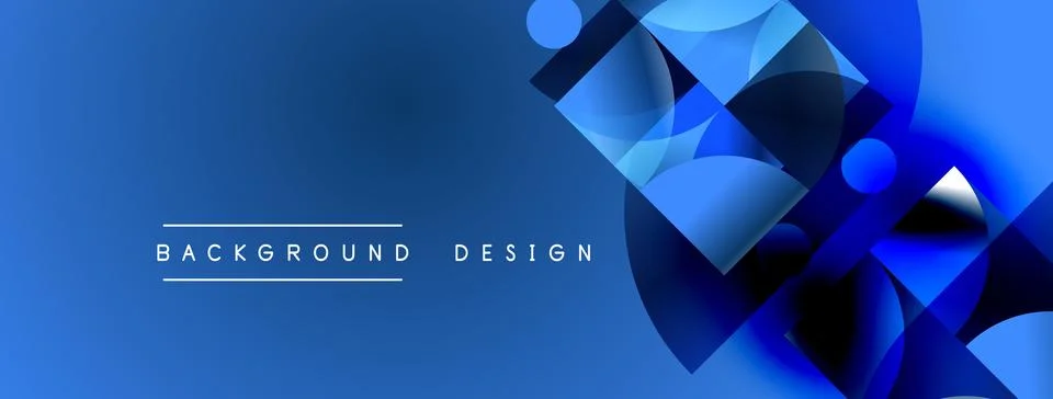 Abstract blue design features geometric shapes, gradients, light effects. M.. Stock Illustration