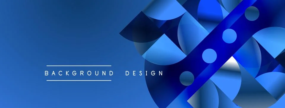 Abstract blue design features geometric shapes, circles, lines. Modern Stock Illustration