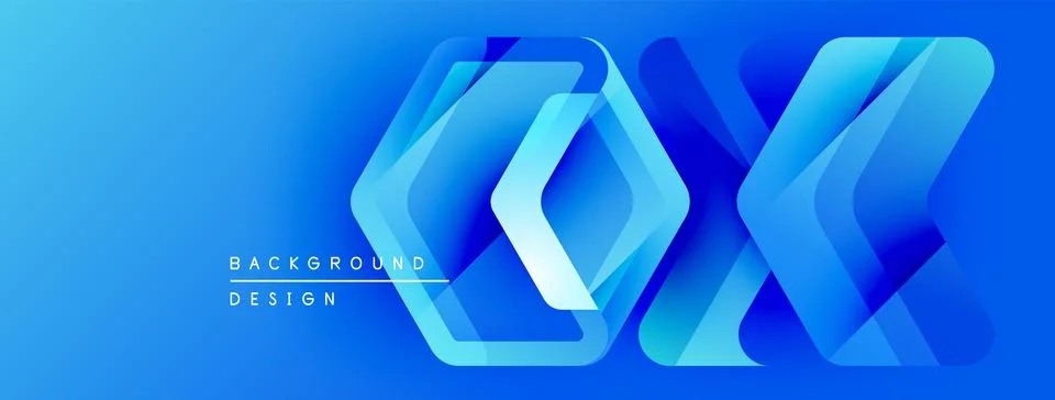 Abstract blue design features layered geometric shapes. Gradient effect creates Illustrazione stock