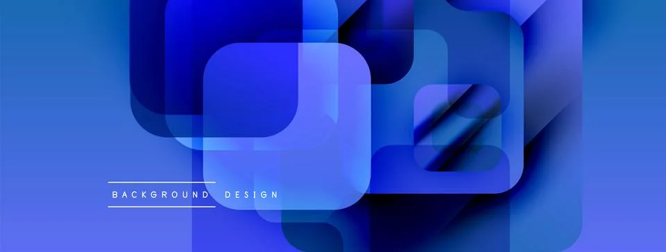 Abstract blue design features layered squares, rectangles. Gradient shades Stockillustratie
