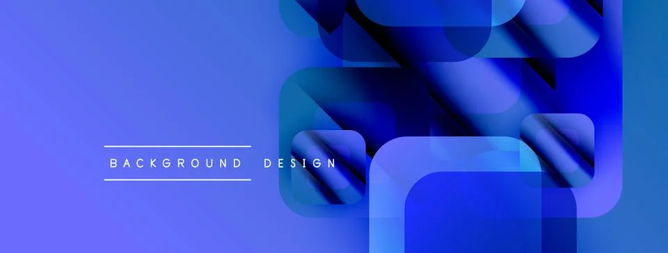 Abstract blue design features overlapping squares, rectangles. Gradient Stock Illustration