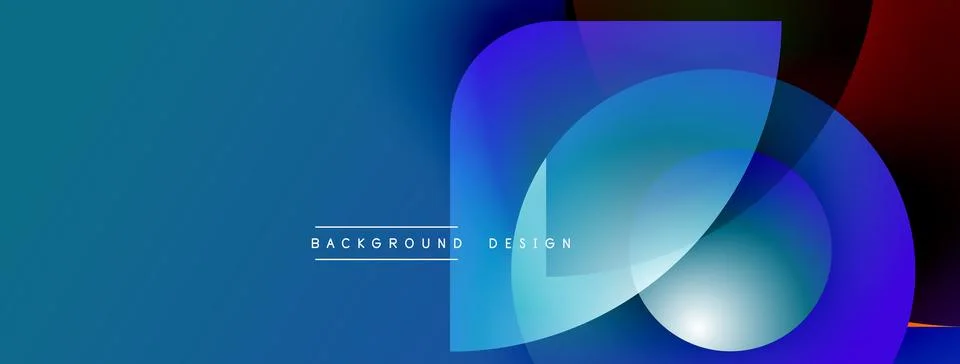 Abstract blue design features overlapping translucent shapes. Gradient colors Stock Illustration