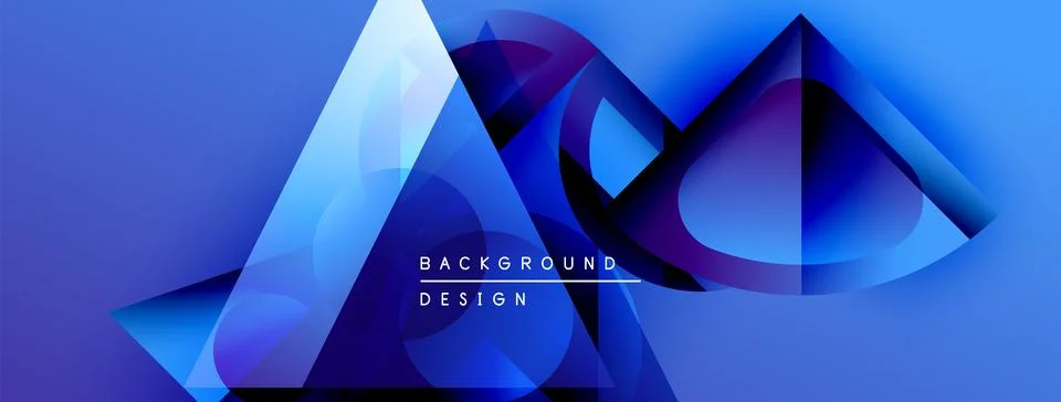 Abstract blue design features overlapping geometric shapes. Gradient colors Illustrazione stock