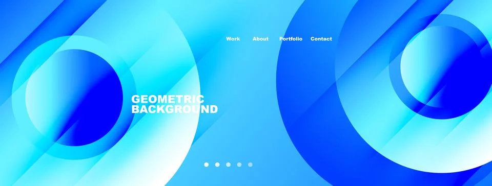 Abstract blue design features overlapping circles, gradients. Text includes.. Stock Illustration
