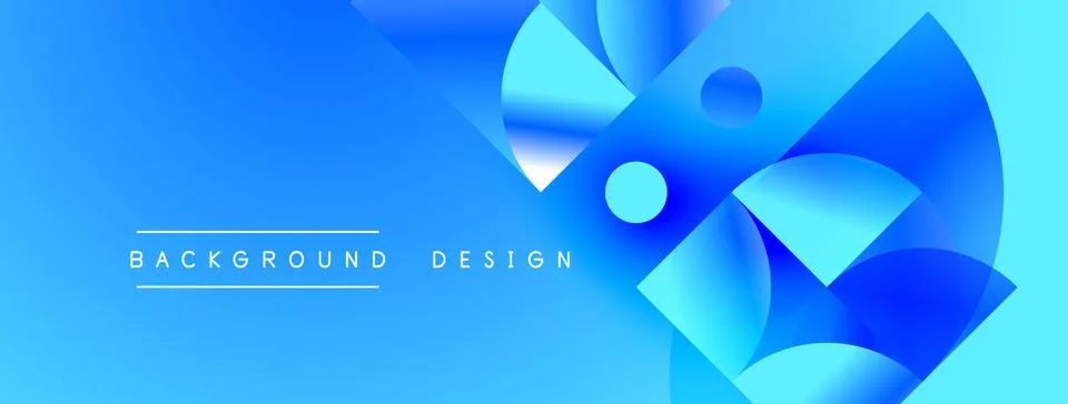 Abstract blue design features overlapping shapes, gradients, smooth curves. Illustrazione stock