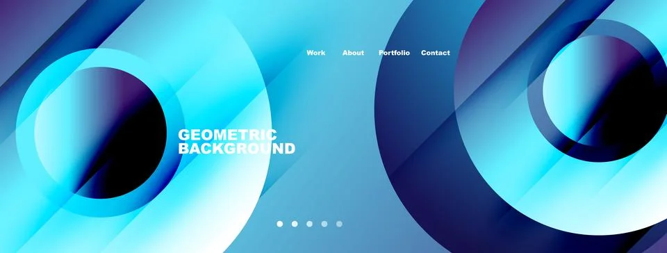 Abstract blue design features overlapping circles, gradients. Navigation Stock Illustration