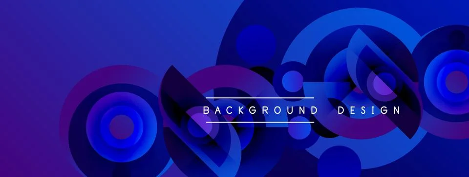 Abstract blue design features overlapping circles, gradients. Text reads Stock Illustration