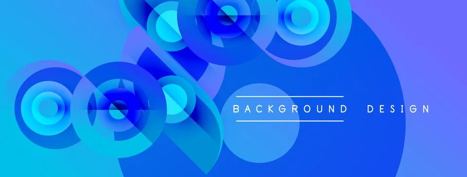 Abstract blue design features overlapping circles, gradients. Modern aestheti Stock Illustration