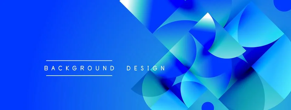 Abstract blue design features overlapping shapes, gradients, dynamic compos.. Illustrazione stock