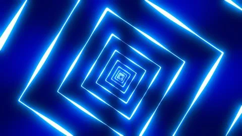 Abstract blue diamond-shaped neon tunnel with glowing edges and deep perspe.. Illustrazione stock