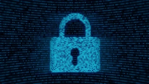 Abstract Blue Digital animation of digital lock Binary Code moving in the screen Stock Footage 157881435