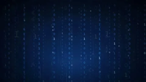 Abstract blue digital background with falling binary code numbers for Stock Footage 336773578