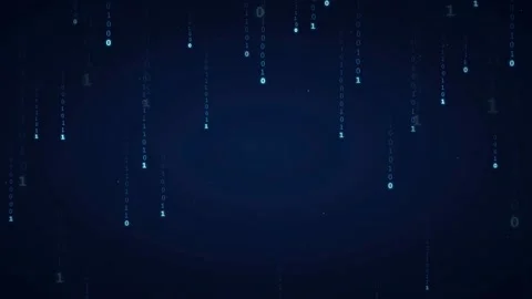 Abstract blue digital background with falling binary code streams representing Stock Footage 336774991
