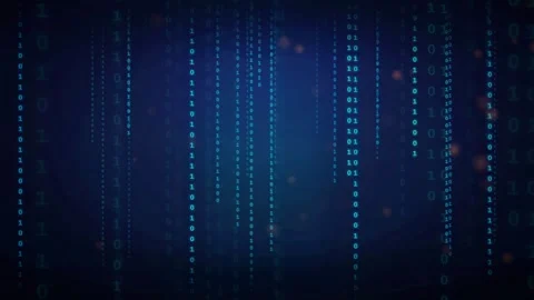 Abstract blue digital background with falling binary code streams for Stock Footage 336777942